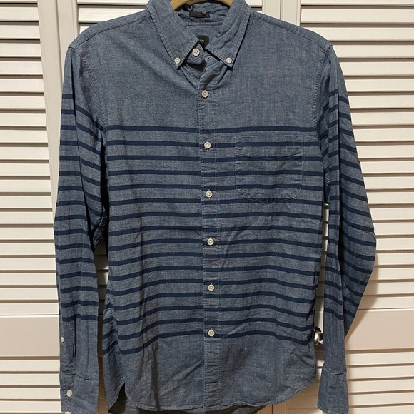 J. Crew Nautical Stripe Blue Chambray Cotton Shirt in Size Small Slim Fit - Picture 7 of 7
